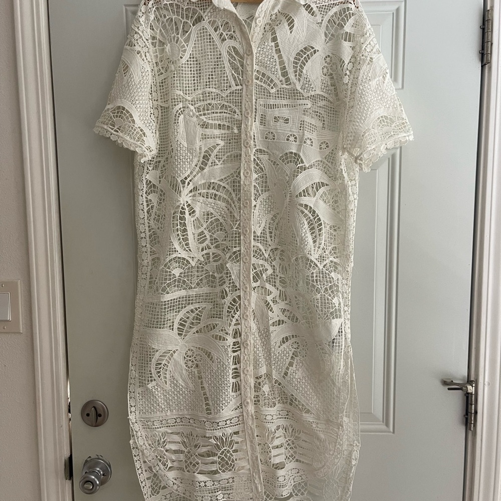 FARM Rio Guipure off white lace shirt dress size S
